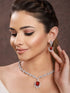 Silver Plated Red Ruby Zircon Floral Statement Necklace Jewellery Set