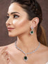 Silver Plated Green AD Studded Floral Necklace