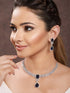 Silver Plated Blue Zircon Minimal Necklace Jewellery Set