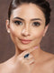 Silver Toned Blue CZ Minimal Luxe Finger Rings
