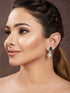 Silver Plated Green CZ Pearl Beaded Minimal Earring