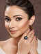 White Rhodium Blue CZ Minimal Floral Finger Ring