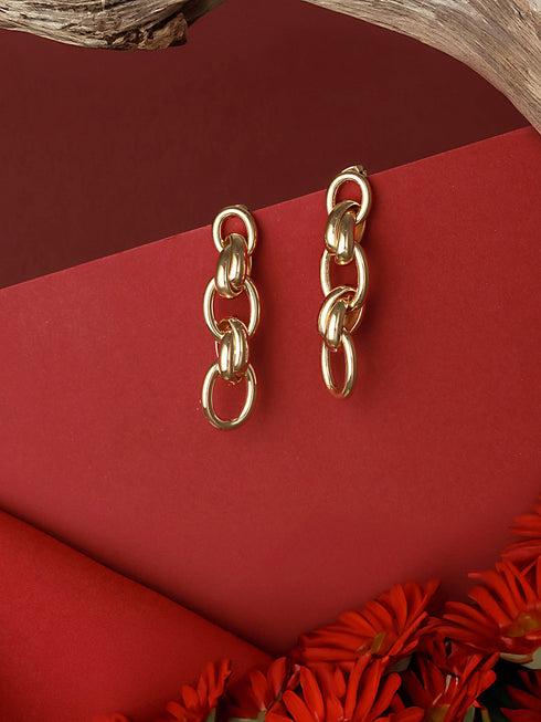 Anti-Tarnish Gold Plated Link Luxe Drop Earrings