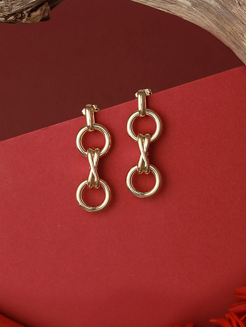 Anti-Tarnish 18k Gold Plated Criss Cross Dangling Link Earrings