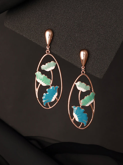 Anti-Tarnish Gold Plated Blue Enamelled Floral Statement Luxe Drop Earrings