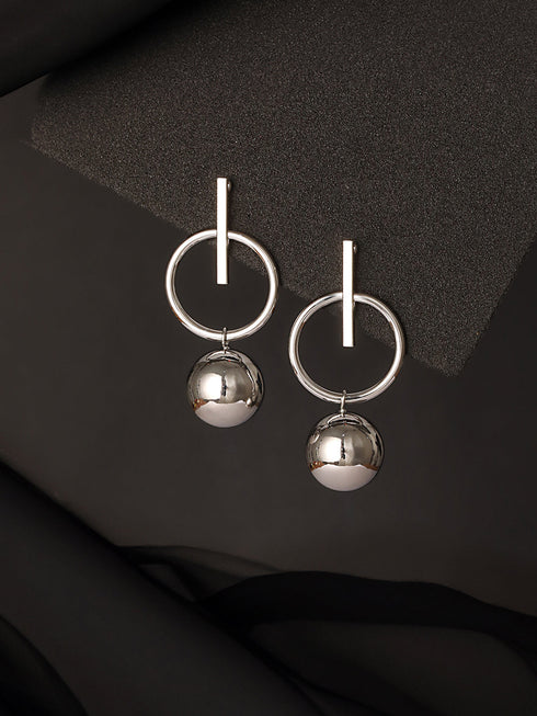 Anti-Tarnish Silver Plated Dangle Ball Drop Hoop Earrings