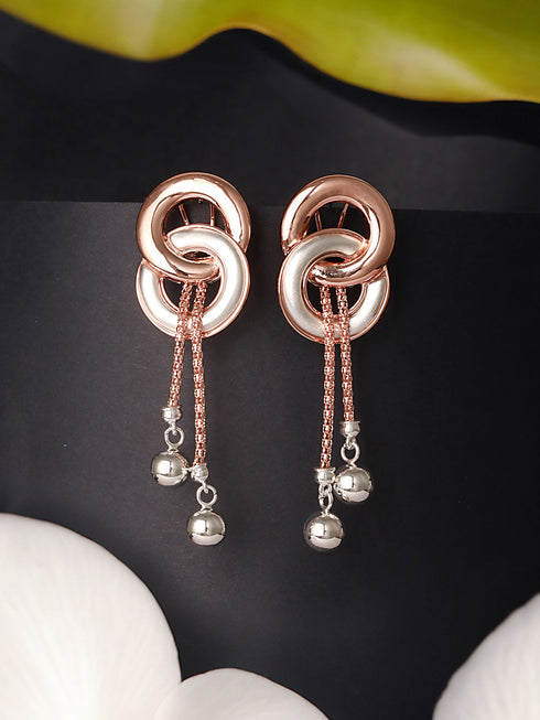 Anti-Tarnish Rose Gold 2 Toned Circular Knotted Dangling Earrings