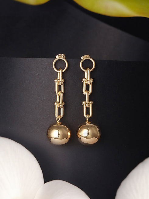 Anti-Tarnish 18k Gold Plated Link Spherical ball Dangler Earrings
