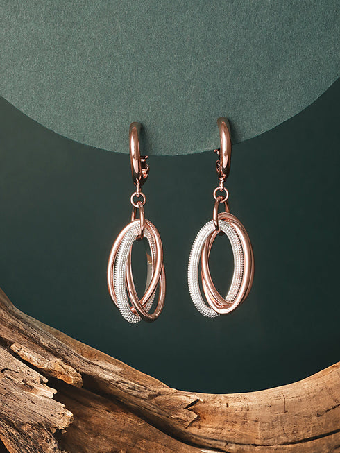Anti-Tarnish Rose Gold Concentric Circular Drop Dangling Earrings