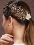 Gold Toned Coral Pearl Embedded Statement Hair Comb Pin
