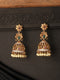 Antique Gold Polish Zircon Studded Pearl Beaded Floral Dangling Earring