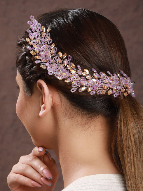 Gold Toned Purple Pearl Embedded Statement Hair Comb Pin