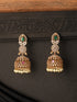 Gold Plated Green Zircon Studded Pearl Beaded Dangler Earrings
