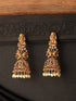 Gold Matt Polish Zircon Studded Lakshmiji Motif Designer Danggling Earring