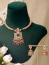 Gold Plated Red Zircon & Pearl Beaded Floral Pipe Pendant Jewellery Set With Jhumka