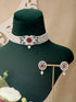 Silver Toned Red Ruby Studded Pearl Beaded Choker Jewellery Set