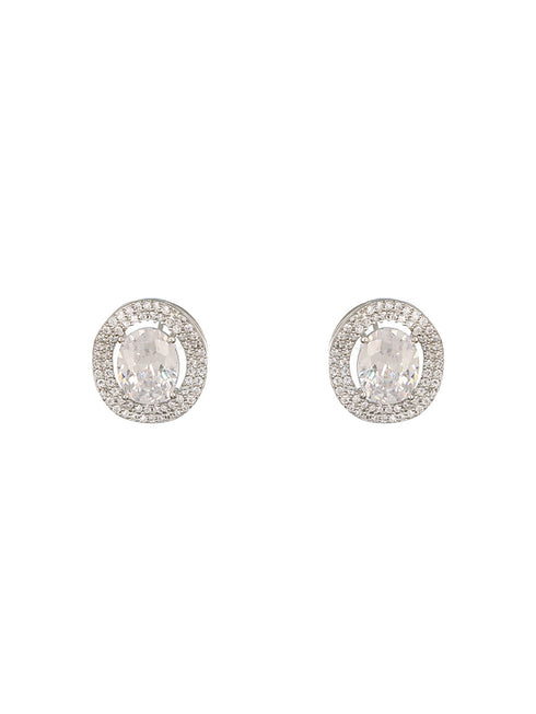 Silver Plated AD Studded Luxe Solitaire Studds Earrings