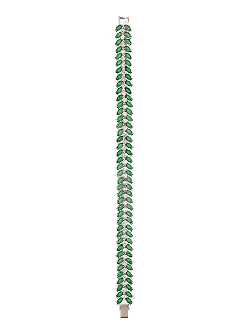 Silver Plated Emerald Green Designer Luxe Wraparound Tennis Bracelet