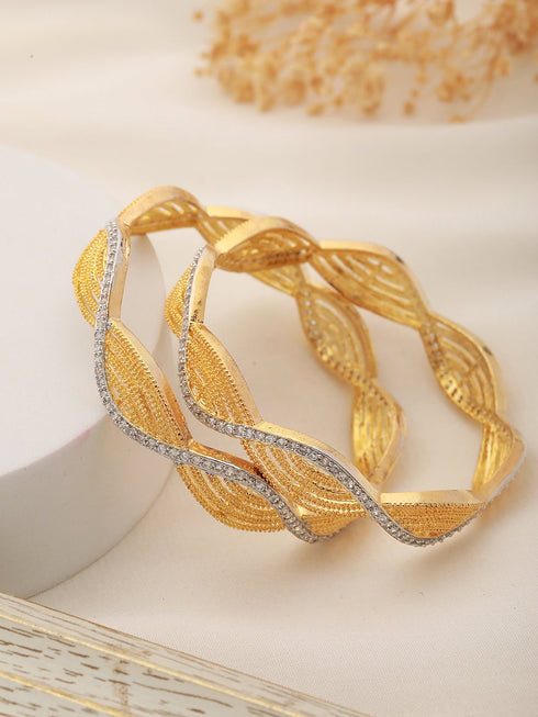 A Pair Of 2 Gold Dual Toned AD Studded hand Crafted Bangles