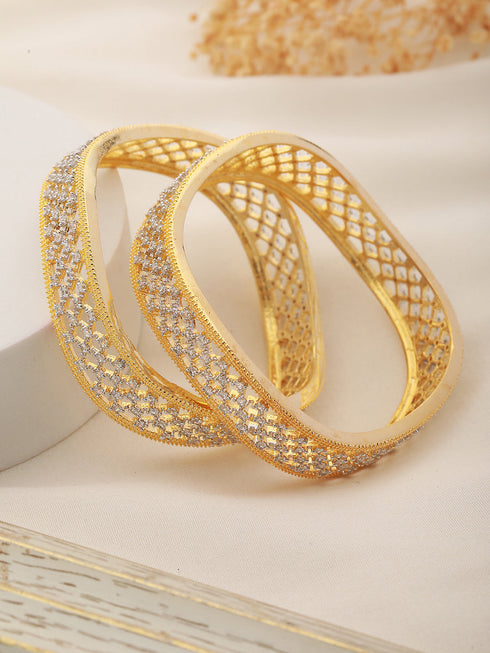 Set Of 2 Gold Plated AD Studded Cut -Out Hand Crafted Bracelet Bangles