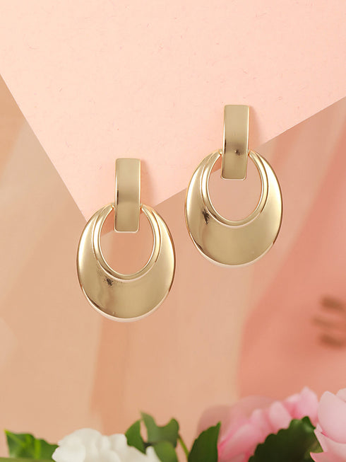 Anti-Tarnish Gold Toned Bold Statement Elliptical Earrings