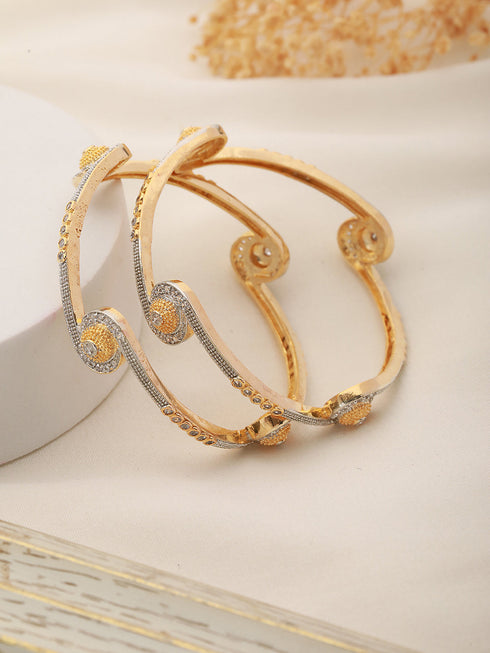 Set Of 2 White Gold Plated White AD studded Handcrafted Designer Bangles