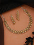 Silver Toned Yellow AD Studded Minimal Designer Jewellery Set