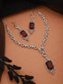 Silver Toned CZ Studded Red Ruby Designer Necklace Jewellery Set