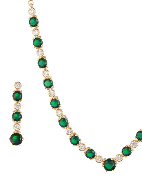 Gold Plated Green CZ Minimal Jewellery Set