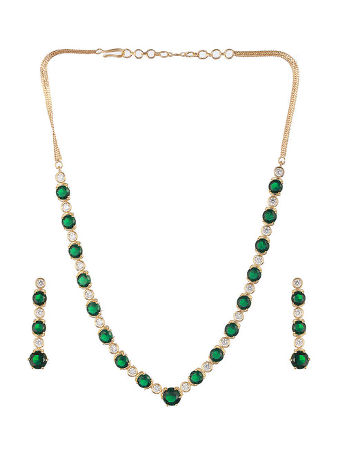 Gold Plated Green CZ Minimal Jewellery Set