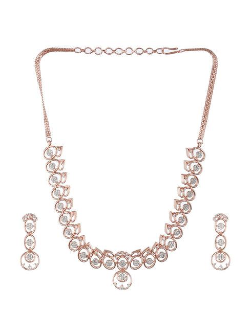 Rose Gold Toned AD Studded Minimal Geometric Jewellery Set