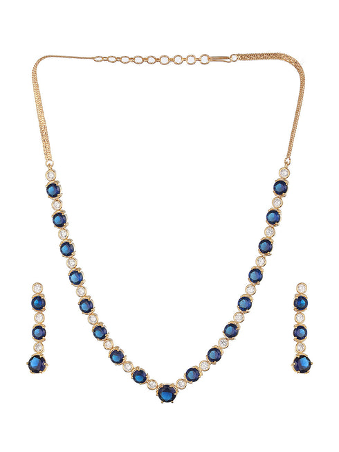 Gold Plated Blue Zircon Minimal Necklace Jewellery Set