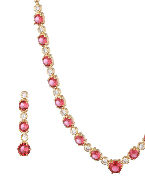 Gold Toned Red Ruby Minimal Necklace jewellery Set