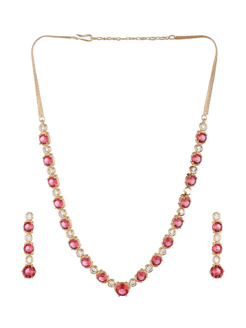 Gold Toned Red Ruby Minimal Necklace jewellery Set