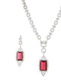Silver Toned CZ Studded Red Ruby Designer Necklace Jewellery Set