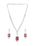 Silver Toned CZ Studded Red Ruby Designer Necklace Jewellery Set