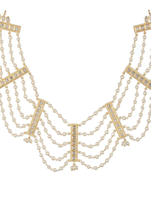 Gold Toned Pearl Beaded Minimal Choker Jewellery Set