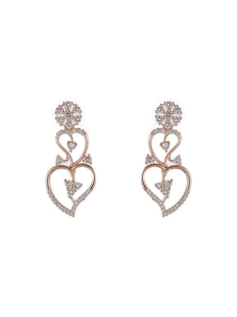 Rose Gold Toned CZ Studded Heart Shaped Minimal Jewellery Set
