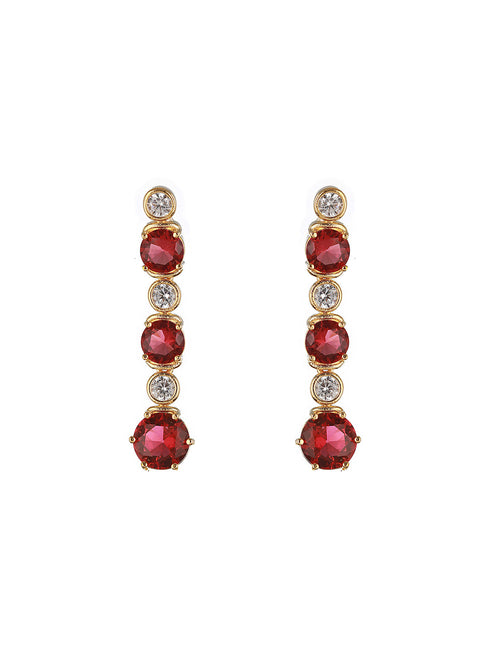 Gold Toned Red Ruby Minimal Necklace jewellery Set