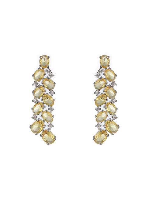 Silver Toned Yellow AD Studded Minimal Designer Jewellery Set
