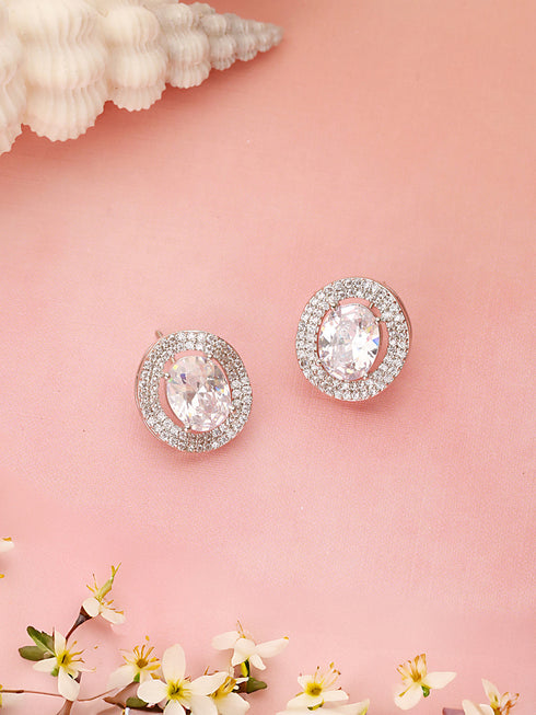 Silver Plated AD Studded Luxe Solitaire Studds Earrings