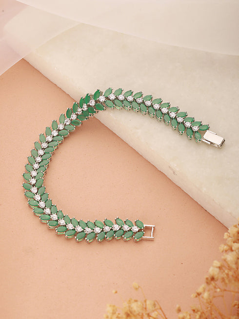 Silver Plated Emerald Green Designer Luxe Wraparound Tennis Bracelet