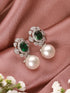 Silver Plated Emerald Green AD Studded Pearl Beaded Luxe Studds Earring