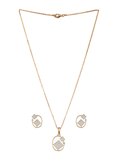Gold Plated AD Studded Circular Minimal Pendant Chain Jewellery Set