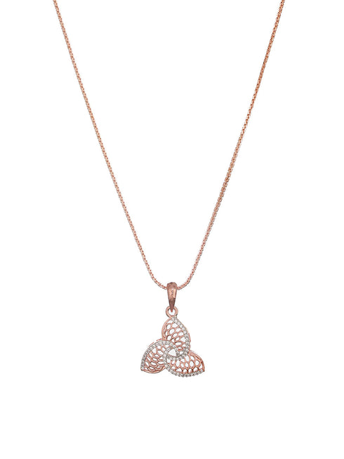 Rose Gold Plated AD Studded Minimal Leafy Locket Jewellery Set