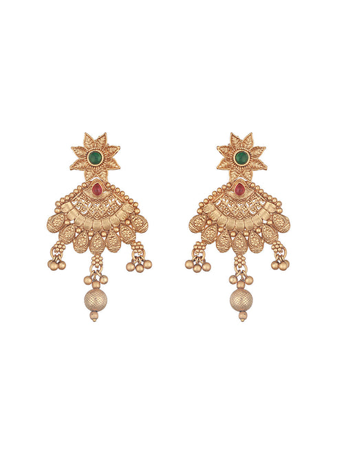 Gold Plated Fusion Stone Studded Filigree Long Maala Bridal Jewellery Set