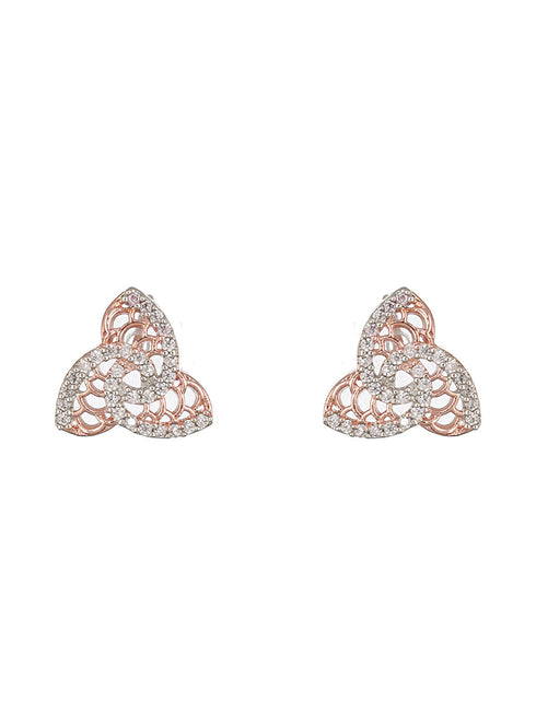 Rose Gold Plated AD Studded Minimal Leafy Locket Jewellery Set