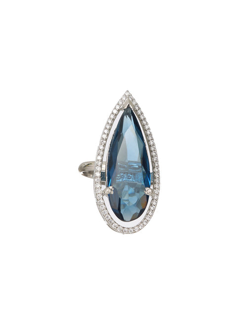 Silver Toned Blue CZ Minimal Luxe Finger Rings