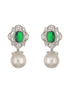 Silver Plated Emerald Green AD Studded Pearl Beaded Luxe Studds Earring