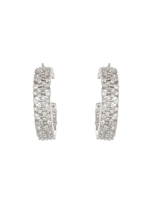 Silver Plated Zircon Studded Minimal Half C Hoops Earrings